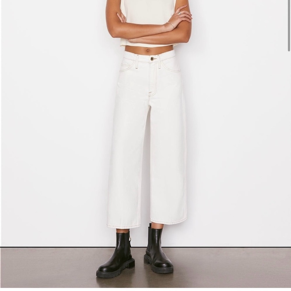 Frame Denim Le Italien Wide Crop in Blanc White Jeans